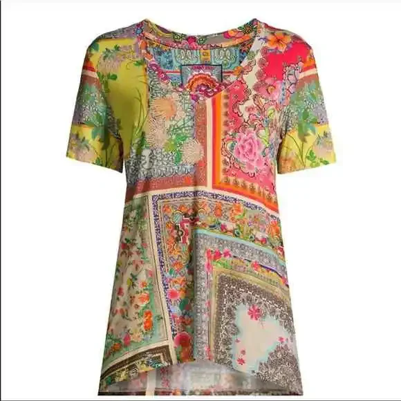 Johnny Was “Calloway” Multicolor Patchwork soft bamboo Tee. Gorgeous design! - Picture 1 of 5